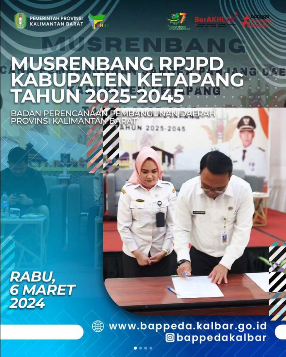 Kepala Bappeda Provinsi Kalimantan Barat yang diwakili oleh Kabid PPEP, A.M. Hendra Gunawan, menjadi Narasumber pada kegiatan Musrenbang RPJPD Kabupaten Ketapang Tahun 2025-2045