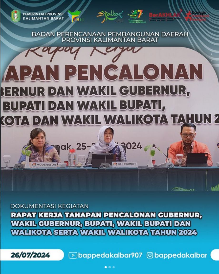 Kepala Badan Perencanaan Pembangunan Daerah Provinsi Kalimantan Barat menghadiri Rapat Kerja Tahapan Pencalonan Gubernur, Wakil Gubernur, Bupati, Wakil Bupati dan Walikota serta Wakil Walikota Tahun 2024