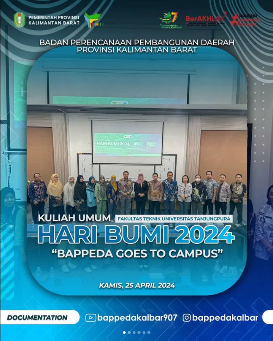 Dalam rangka menjaring masukan dari Civitas Akademik terhadap Dokumen Perencanaan Pembangunan Daerah yang sedang disusun sekaligus memperingati Hari Bumi Sedunia Tahun 2024, telah dilaksanakan kegiatan Bappeda Goes to Campus 2024