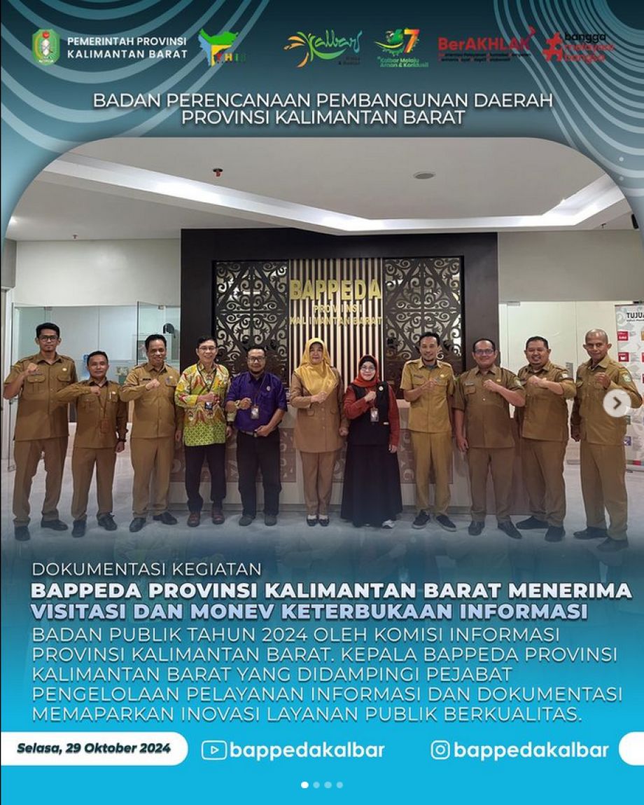 Badan Perencanaan Pembangunan Daerah Provinsi Kalimantan Barat menerima visitasi dan monev keterbukaan informasi badan publik tahun 2024 oleh Komisi Informasi Provinsi Kalimantan Barat