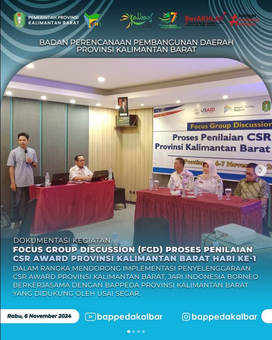 Focus Group Discussion (FGD) Proses Penilaian CSR Award Provinsi Kalimantan Barat dalam rangka mendorong implementasi penyelenggaraan CSR Award Provinsi Kalimantan Barat